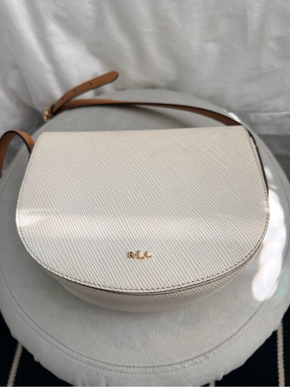 Ralph Lauren White Saddle Crossbody with Tan Strap - Picture 2 of 15